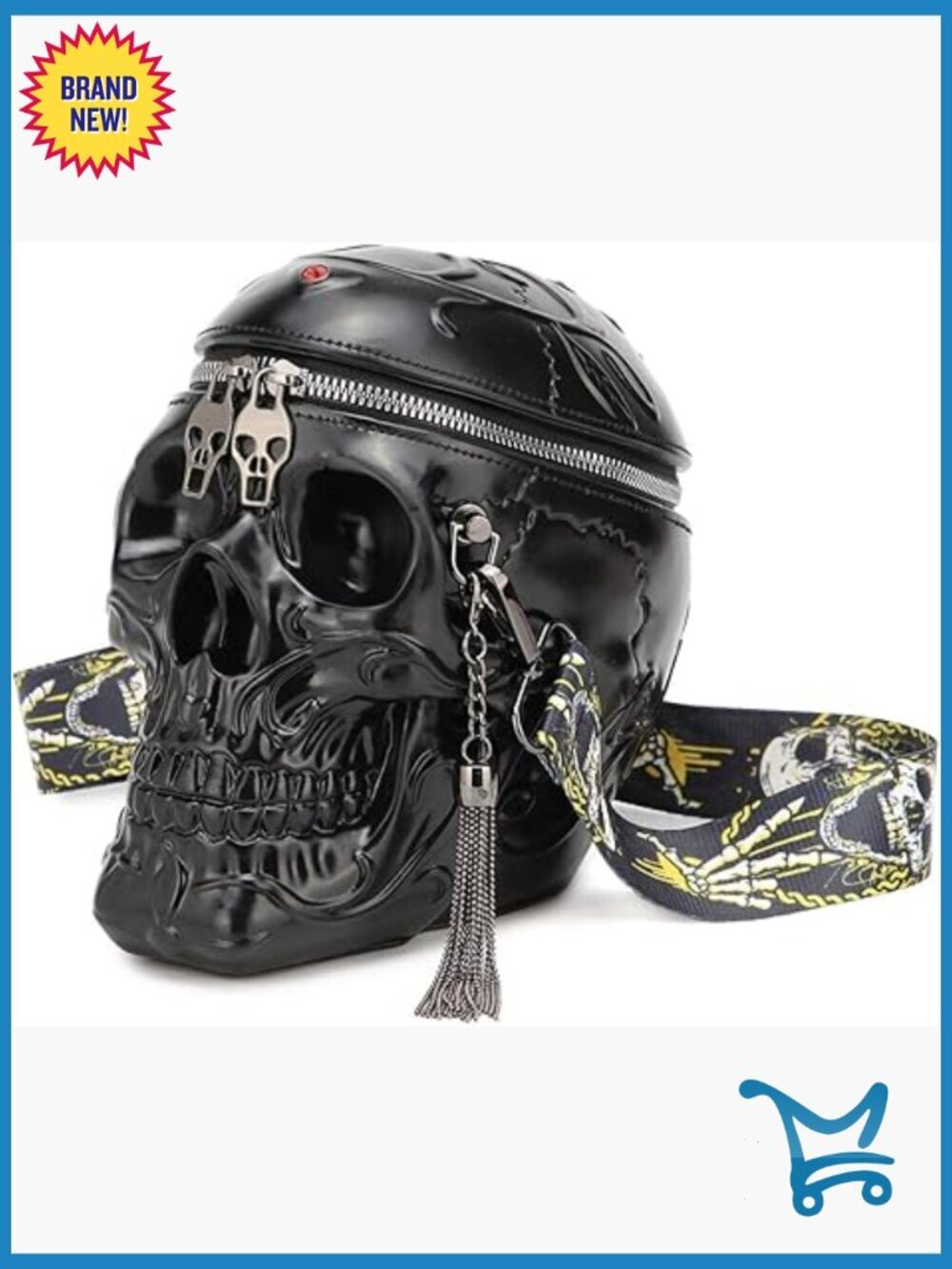 Gothic Skull Shoulder Bag Crossbody Purse Adjustable Strap PVC Material